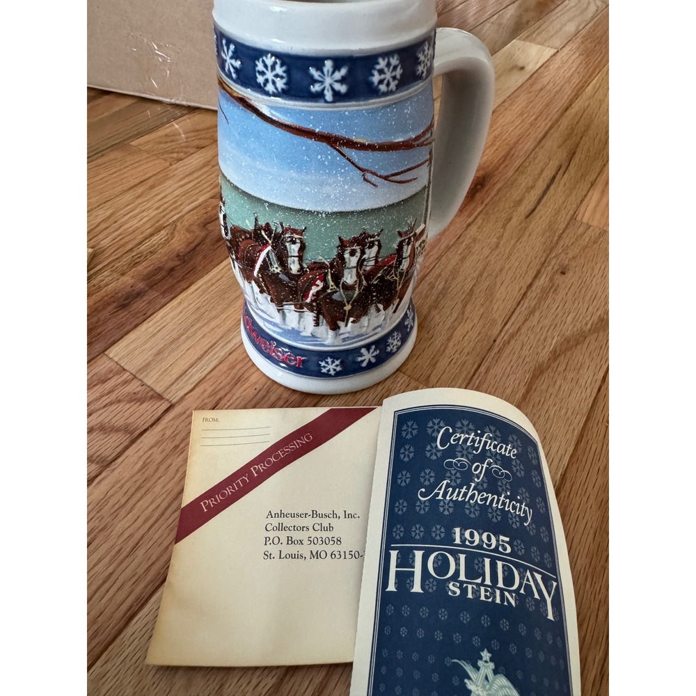 1995 Budweiser Holiday Stein Lighting the Way Home Clydesdales COA CS249